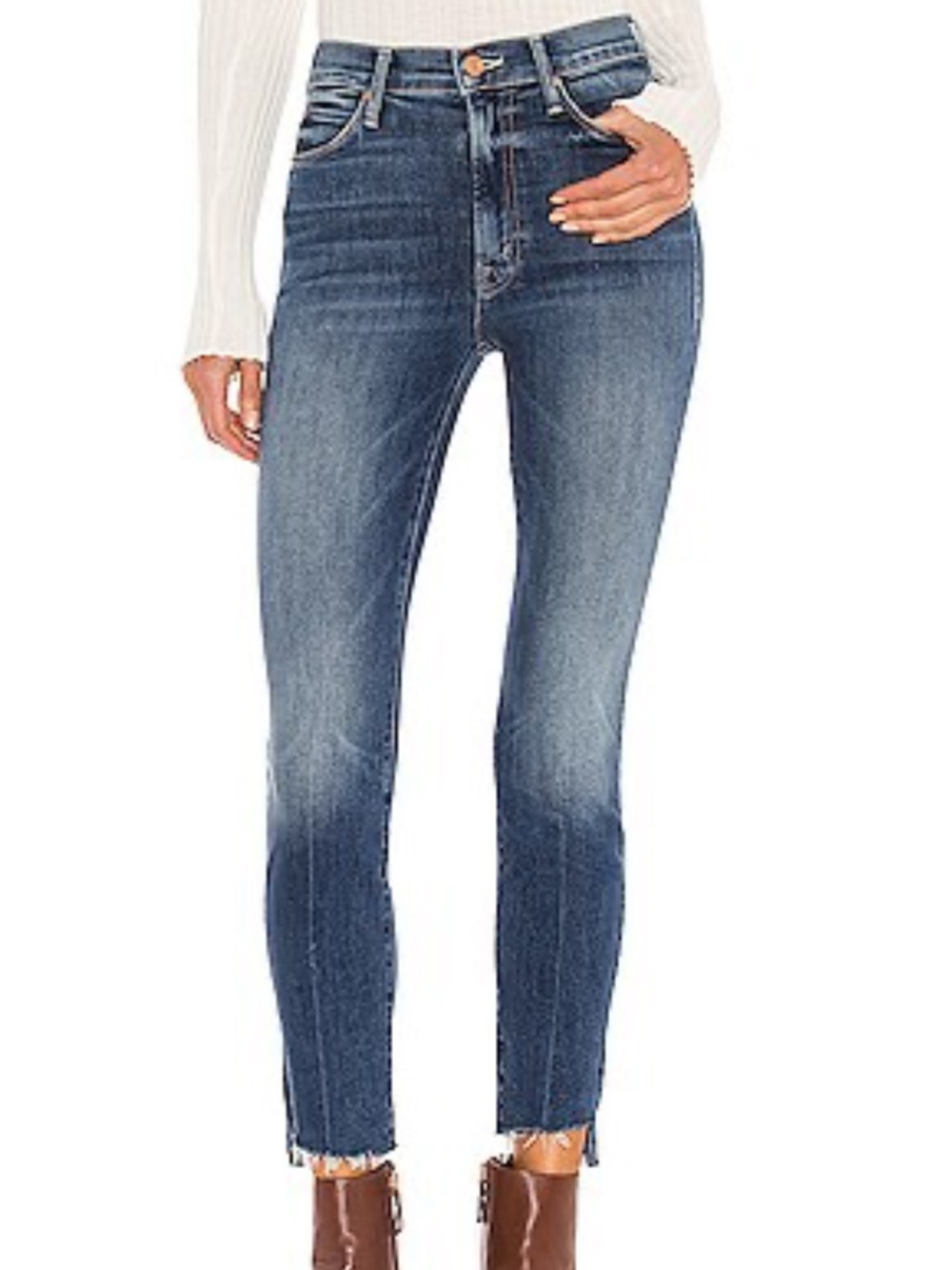 MOTHER Jeans Stunner Zip Ankle Step Fray in Walking On Coals - size 32